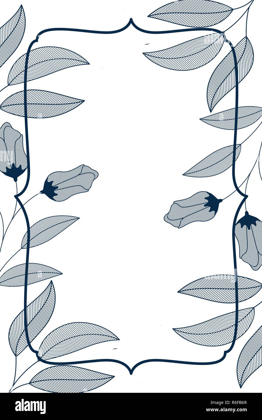 frame with flowers and leaves isolated icon Stock Vector Image & Art ...