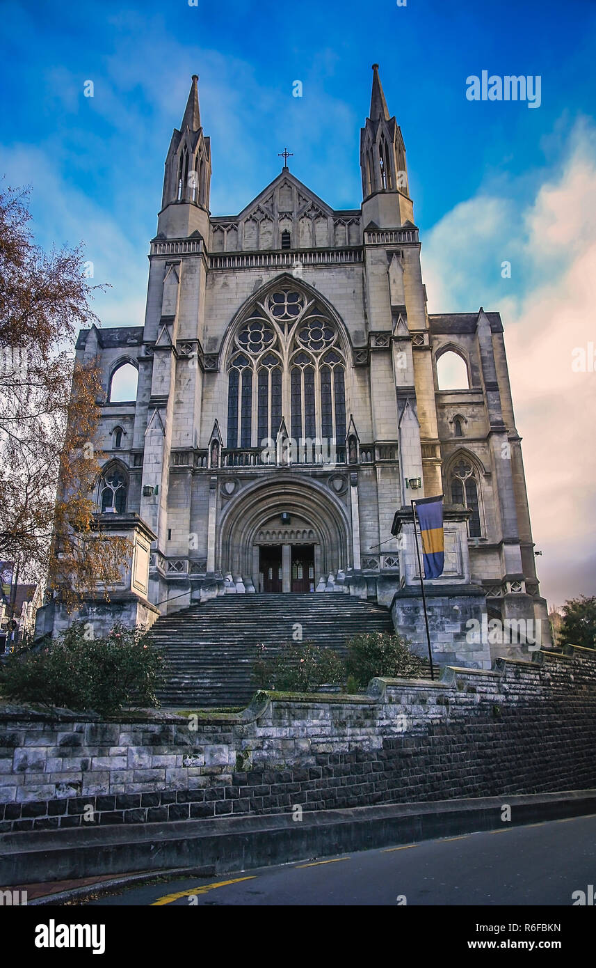 Stairs and St. Paul Cathedral in Dunedin Stock Photo