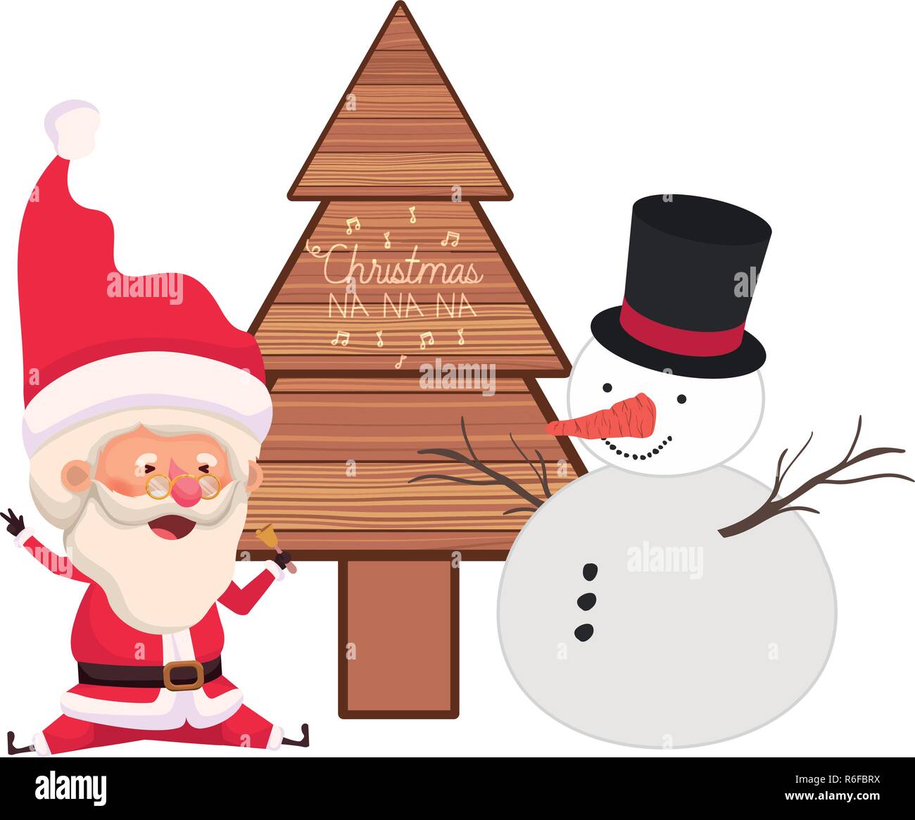 santa claus with christmas tree and snowman Stock Vector Image & Art ...