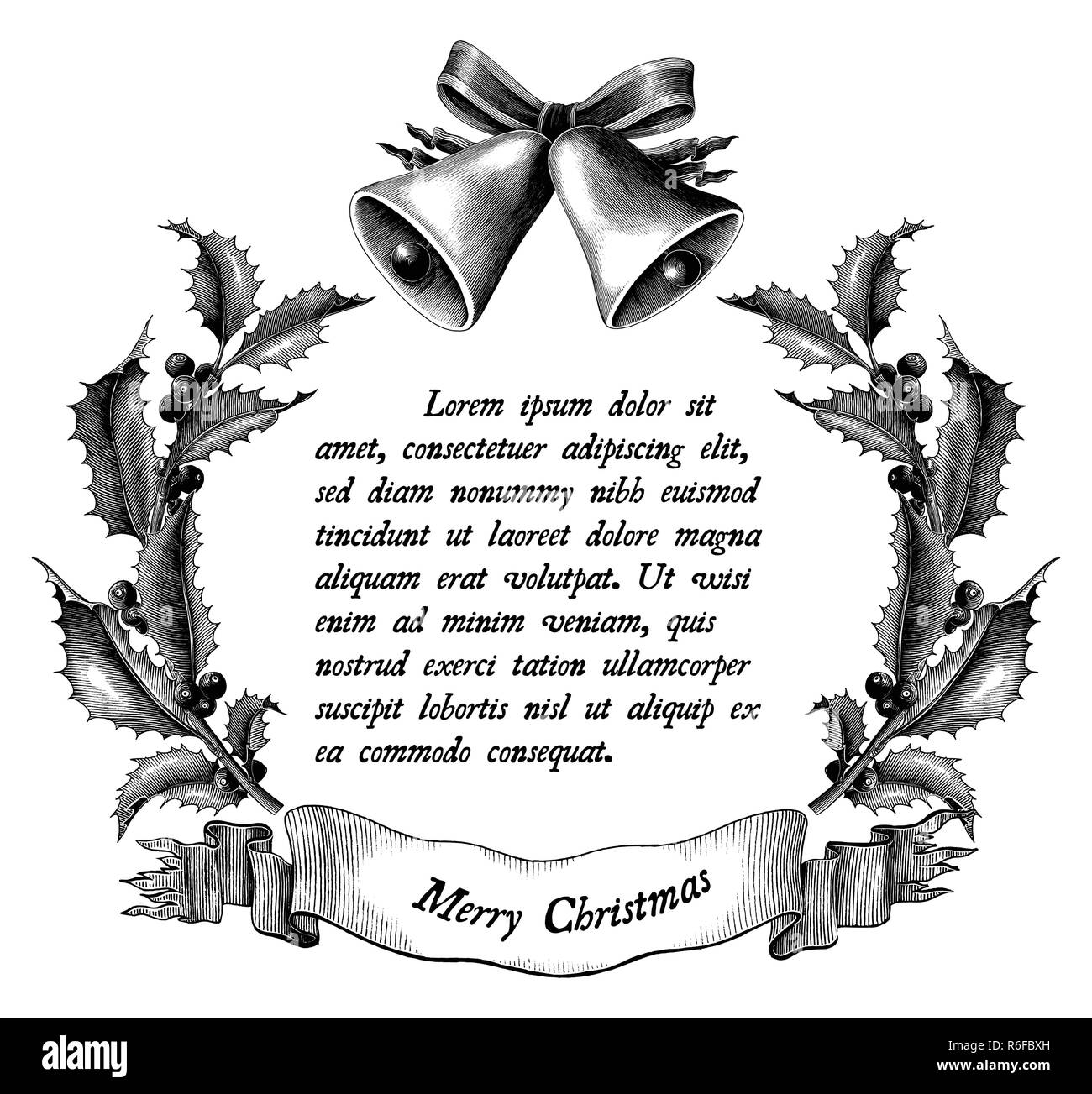 Antique engraving illustration of Christmas black and white clip art concept isolated on white background Stock Vector