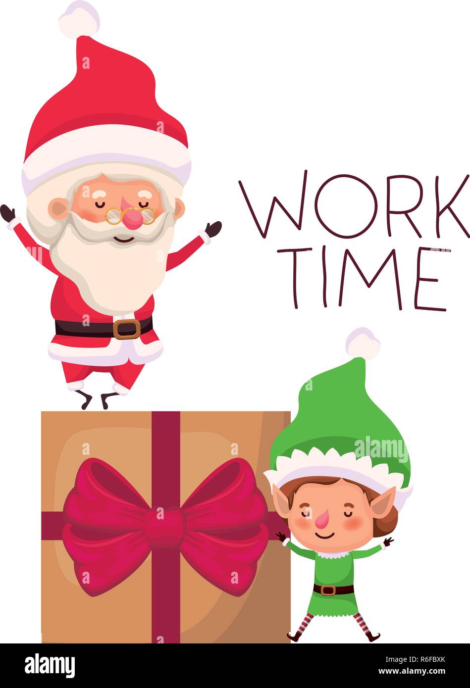 santa claus and elf with gift box Stock Vector