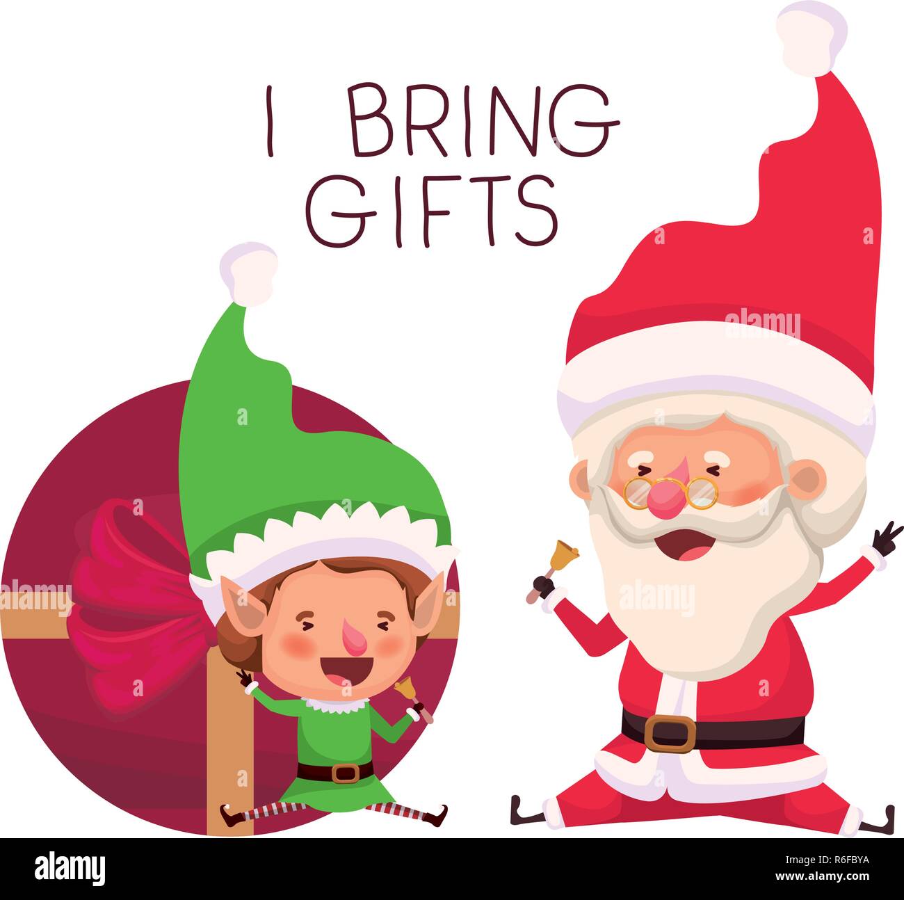santa claus and elf with gift box Stock Vector