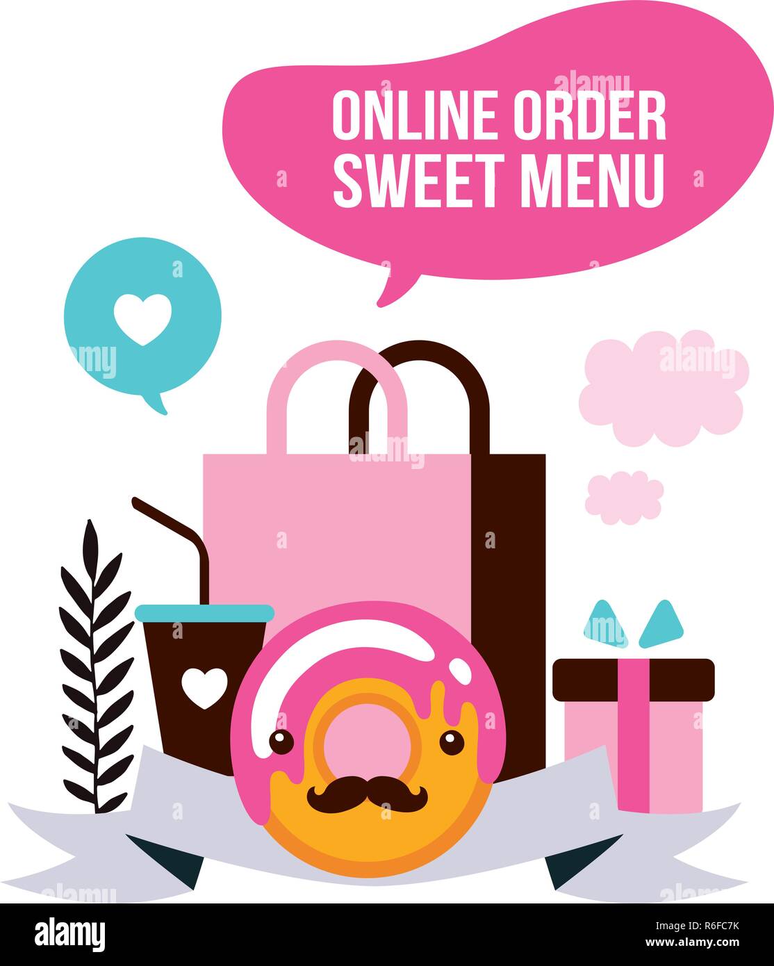 Food delivery set Sweet dessert shopping Delicious dessert Donut Coffee