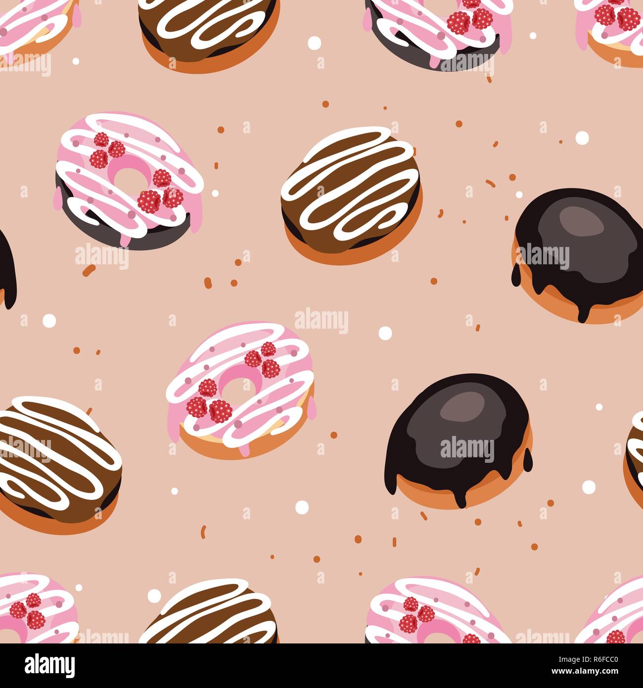 Seamless background pattern Delicious dessert Donuts with glaze and ...