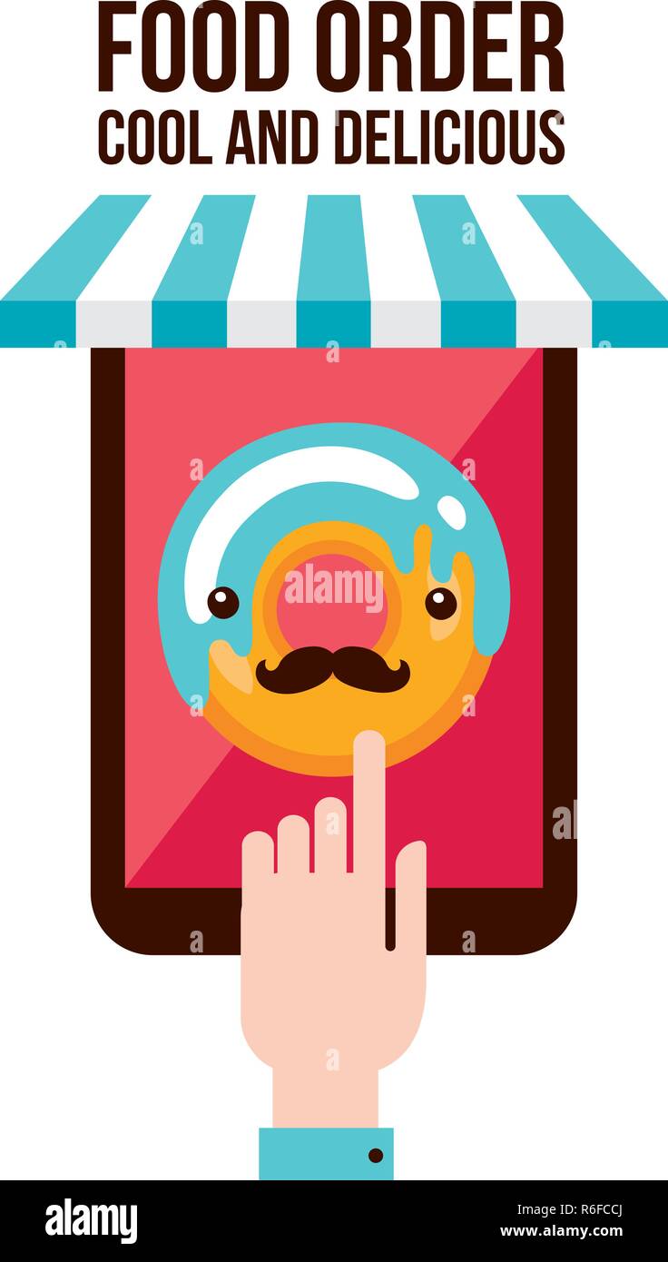 Online food order app Person choosing donut menu flat design Vector