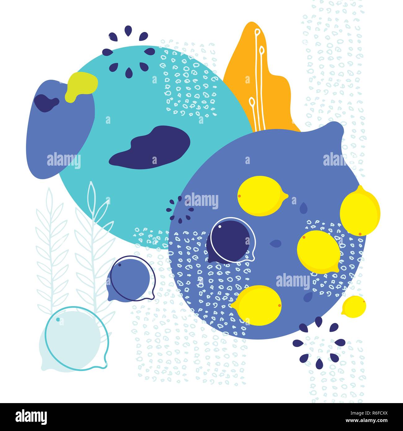 Seamless background pattern with lemons and abstract elements Vector illustration Stock Vector