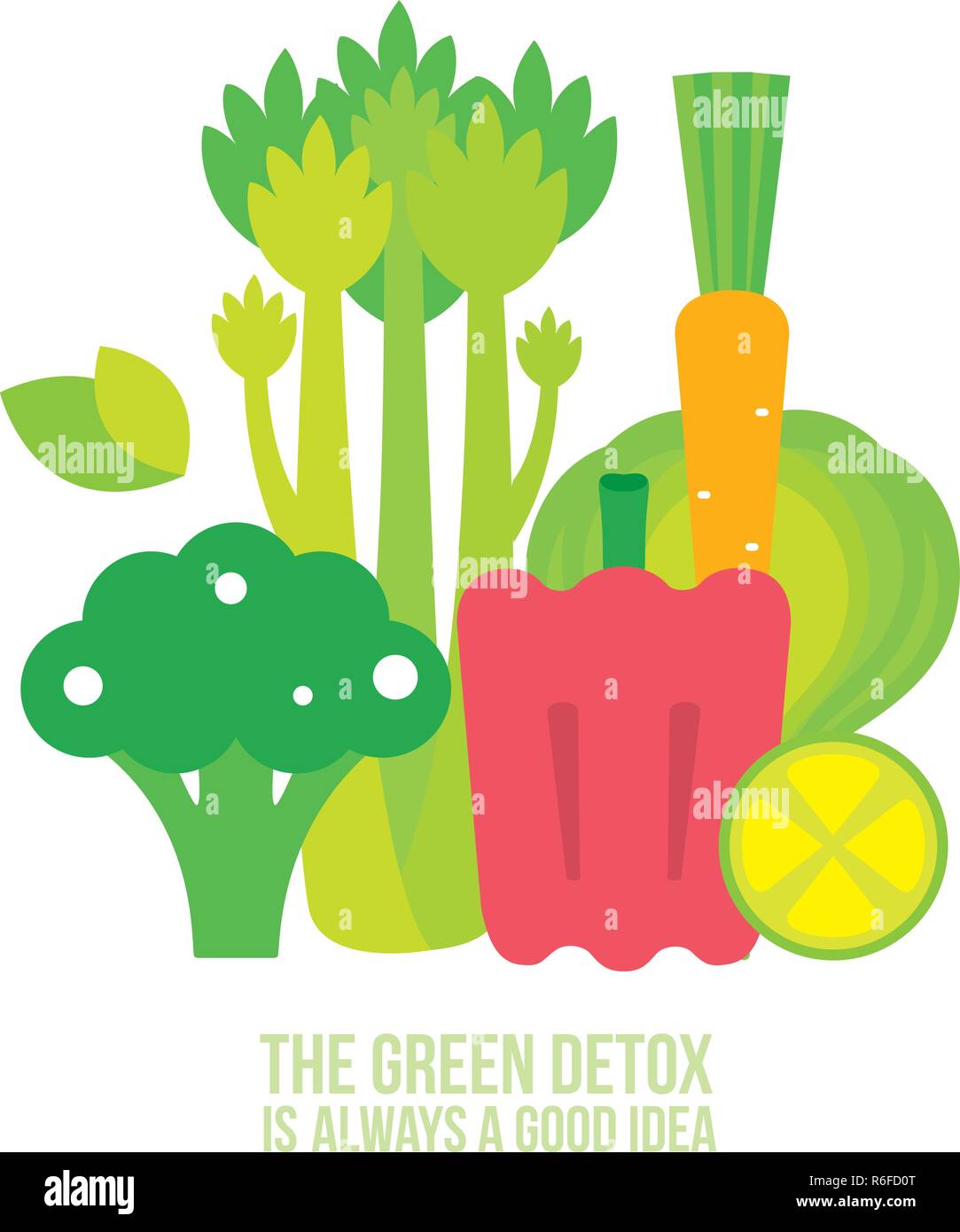 Broccoli Celery Carrot Lemon Lime Spinach Healthy and delicious food Vector illustration Stock Vector