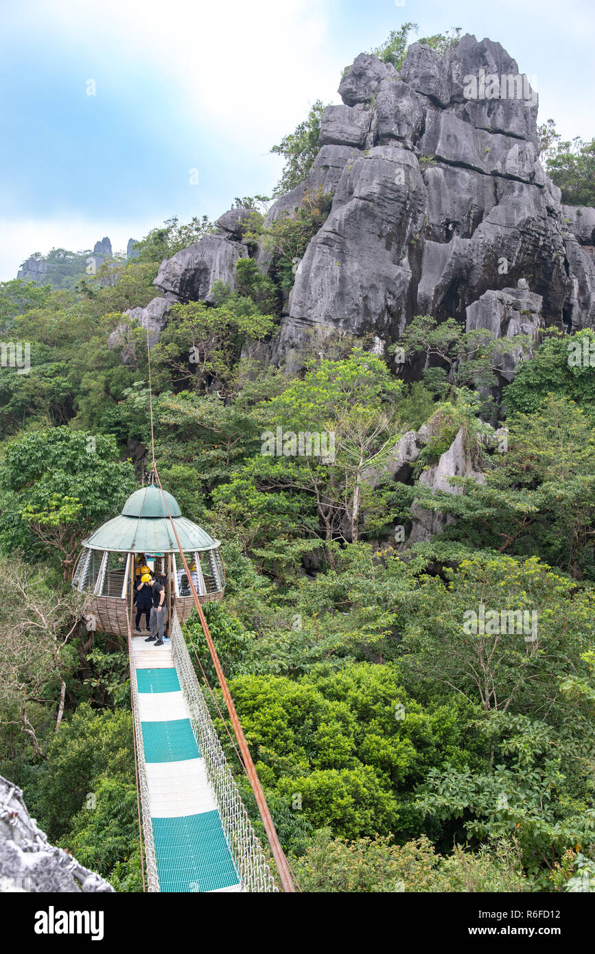 People who enjoy hiking at Masungi Georeserve, Rizal, Philippines Stock Photo