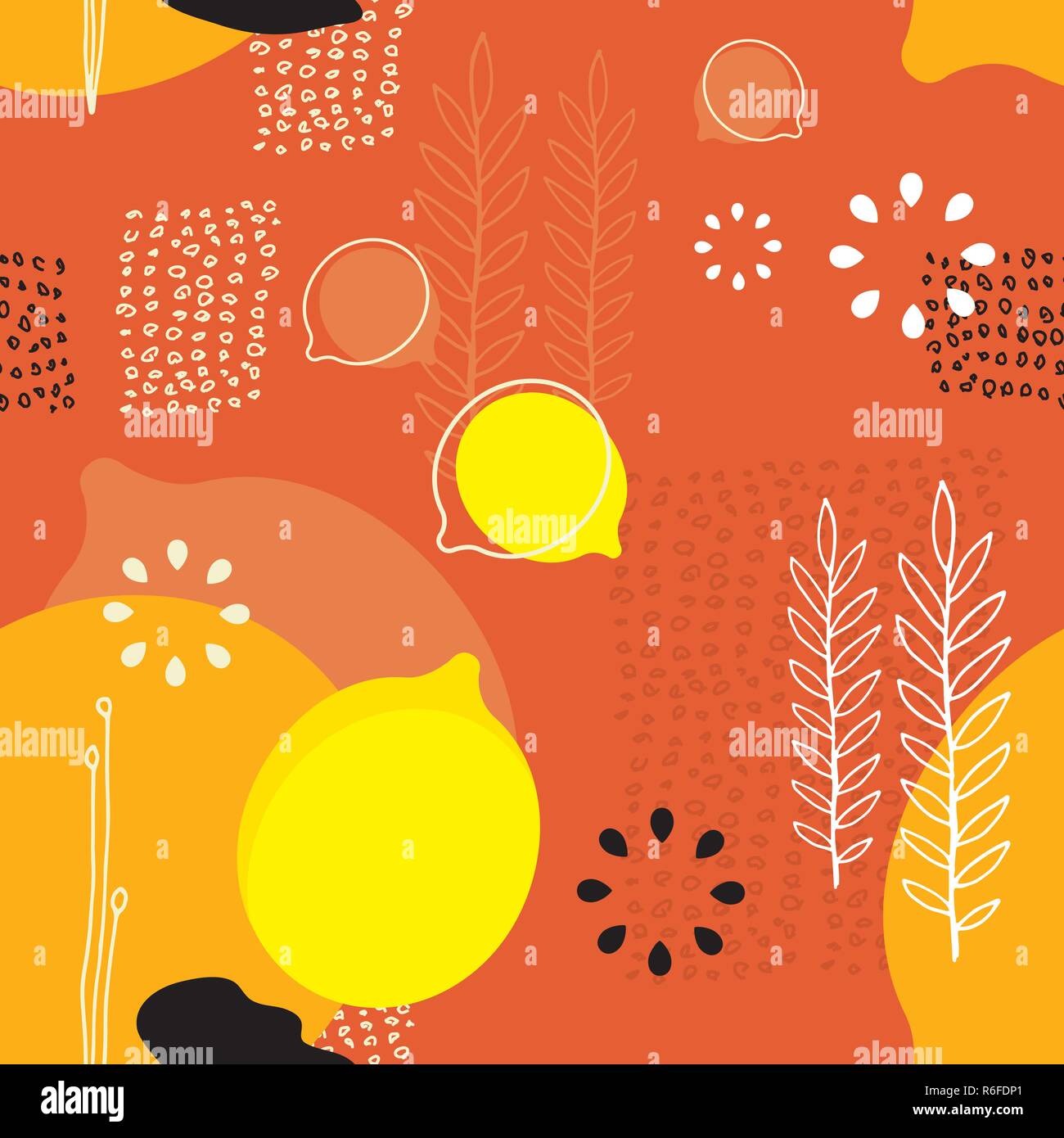 Seamless background pattern Lemons and floral elements Scandinavian design style Vector illustration Stock Vector
