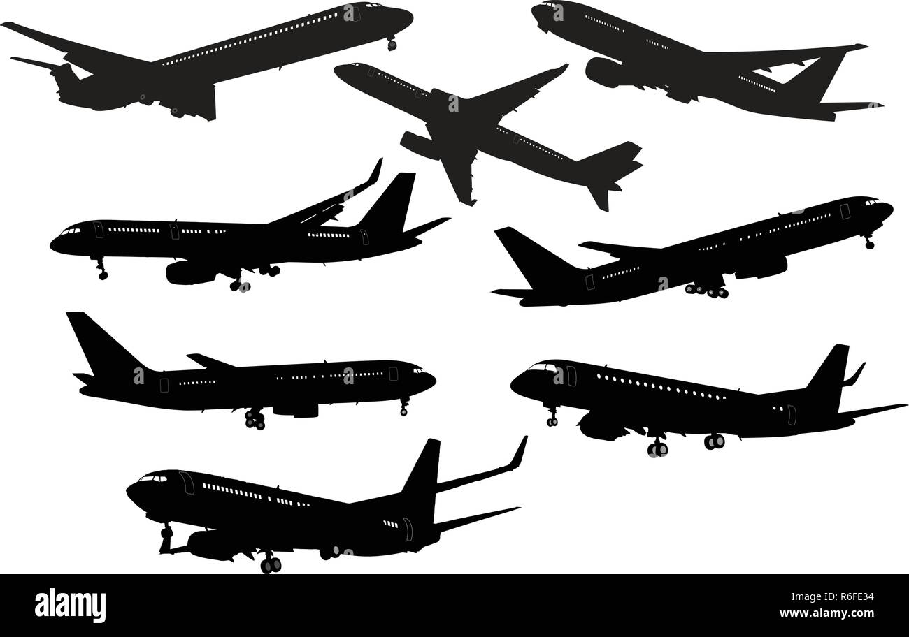 Airplane black and white silhouettes. Vector illustration Stock Vector ...