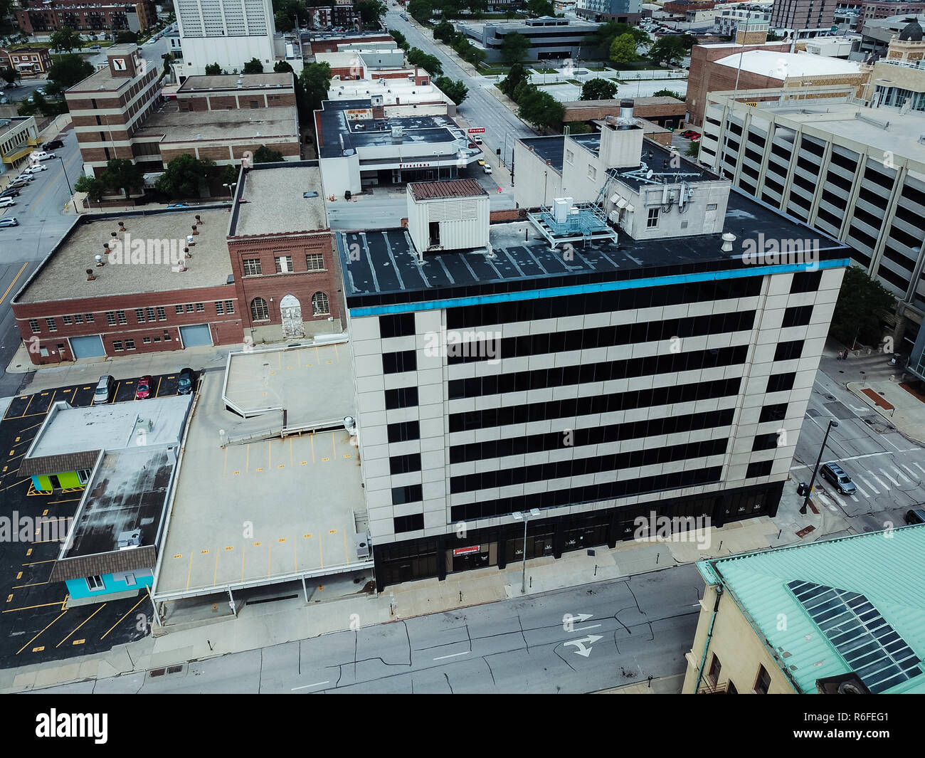 Downtown Skyline Building, Parking Lots and Streets, Omaha Nebraska