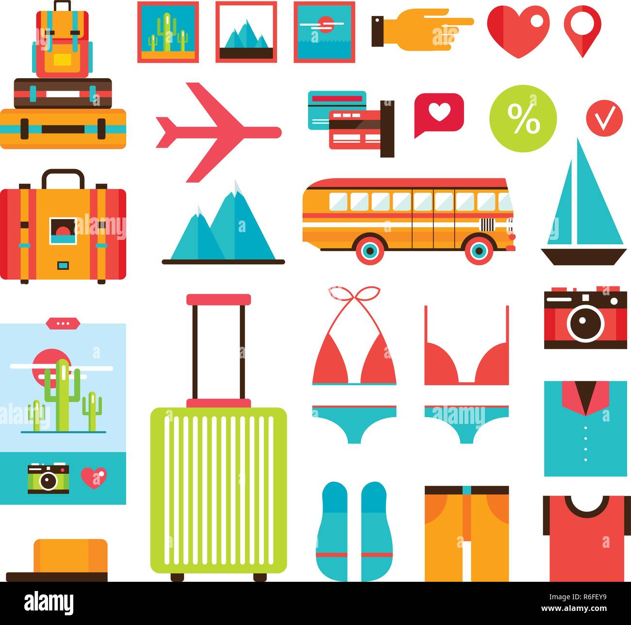 Tourism Vacation Summer trip icon collection Modern flat design Vector ...