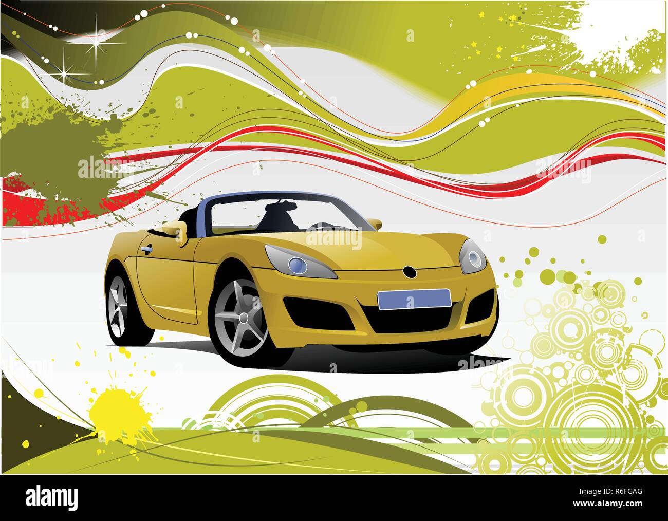 Green and Yellow grunge background with cabriolet image. Vector Stock Vector