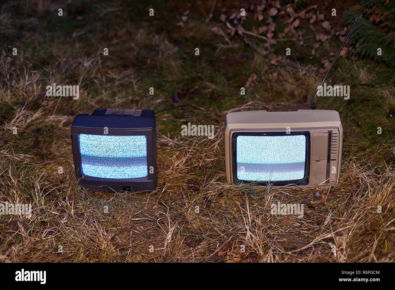 TV no signal in grass Stock Photo