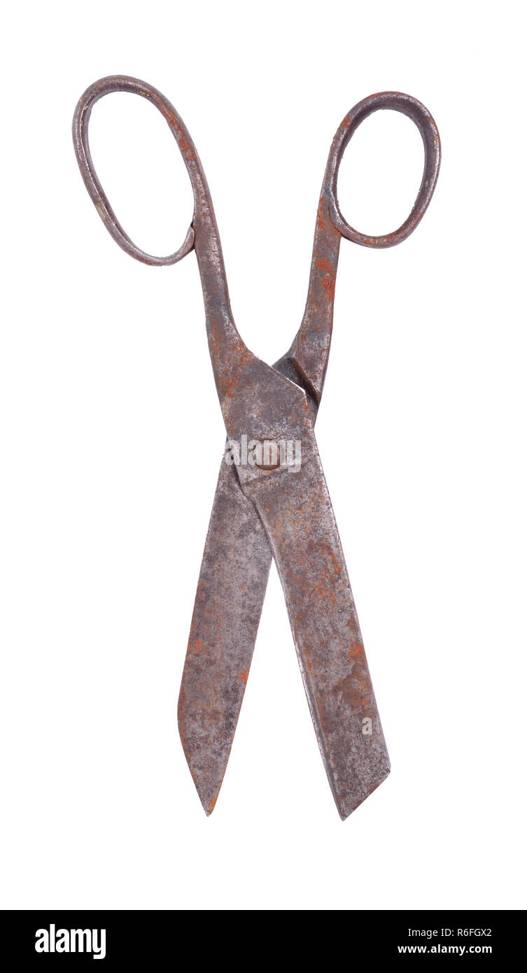 Vintage Scissors isolated on white background. Stock Photo