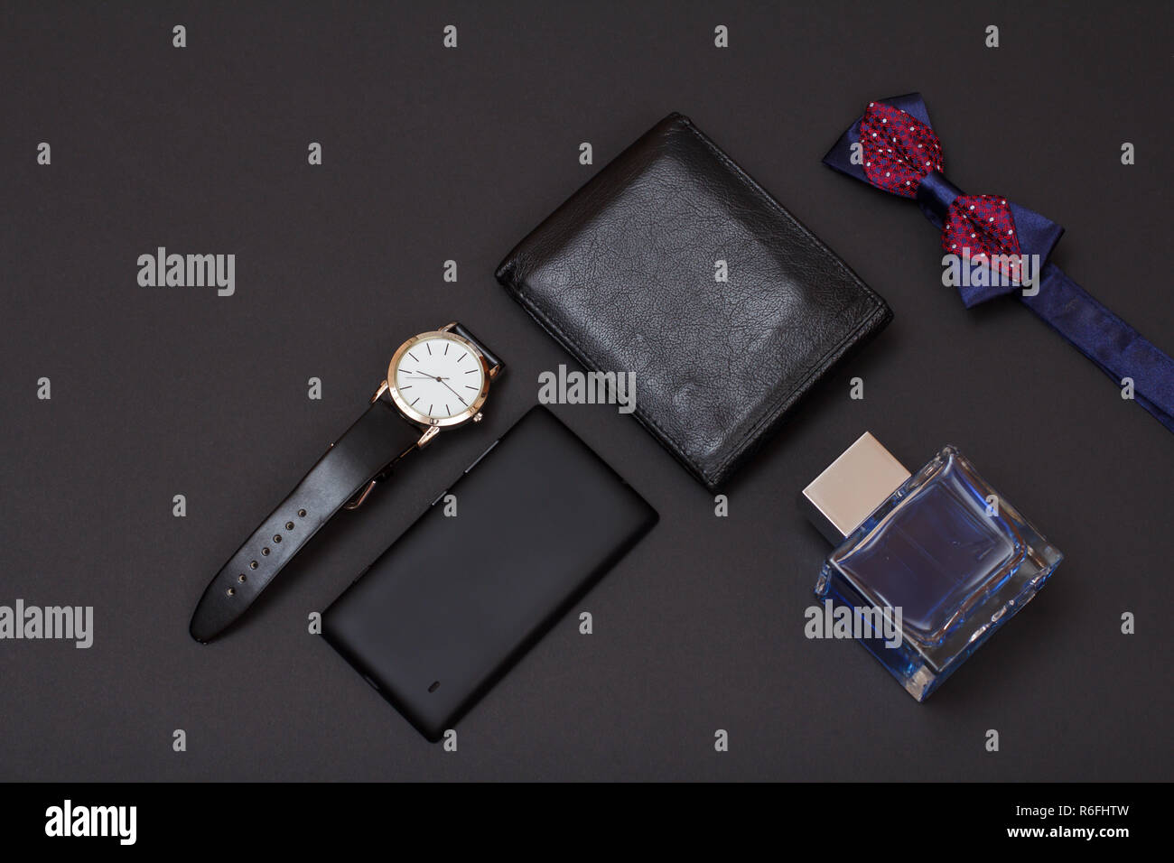 Leather purse, watch with a black leather strap, cologne for men, bow ...