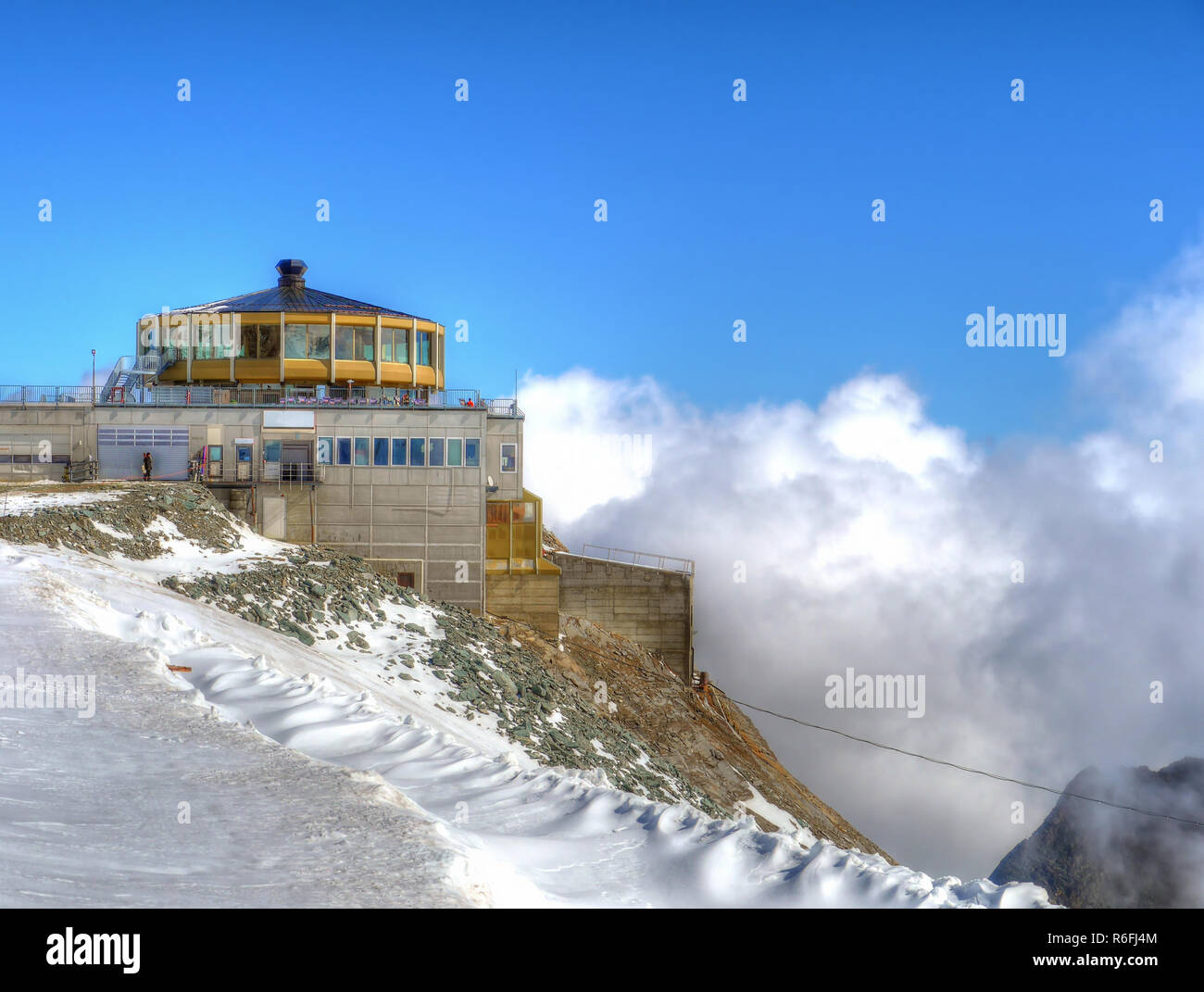 Allalin ski station over Saas Fee in the Swiss Alps, Switzerland Stock Photo