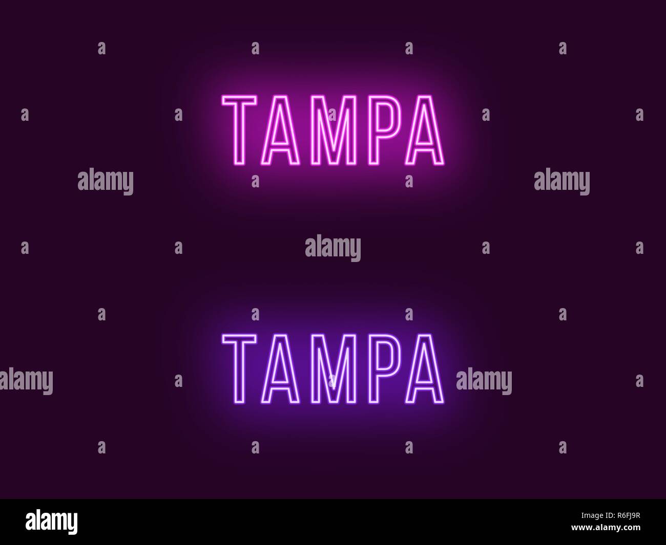 Neon name of Tampa city in USA. Vector text of Tampa, Neon inscription ...