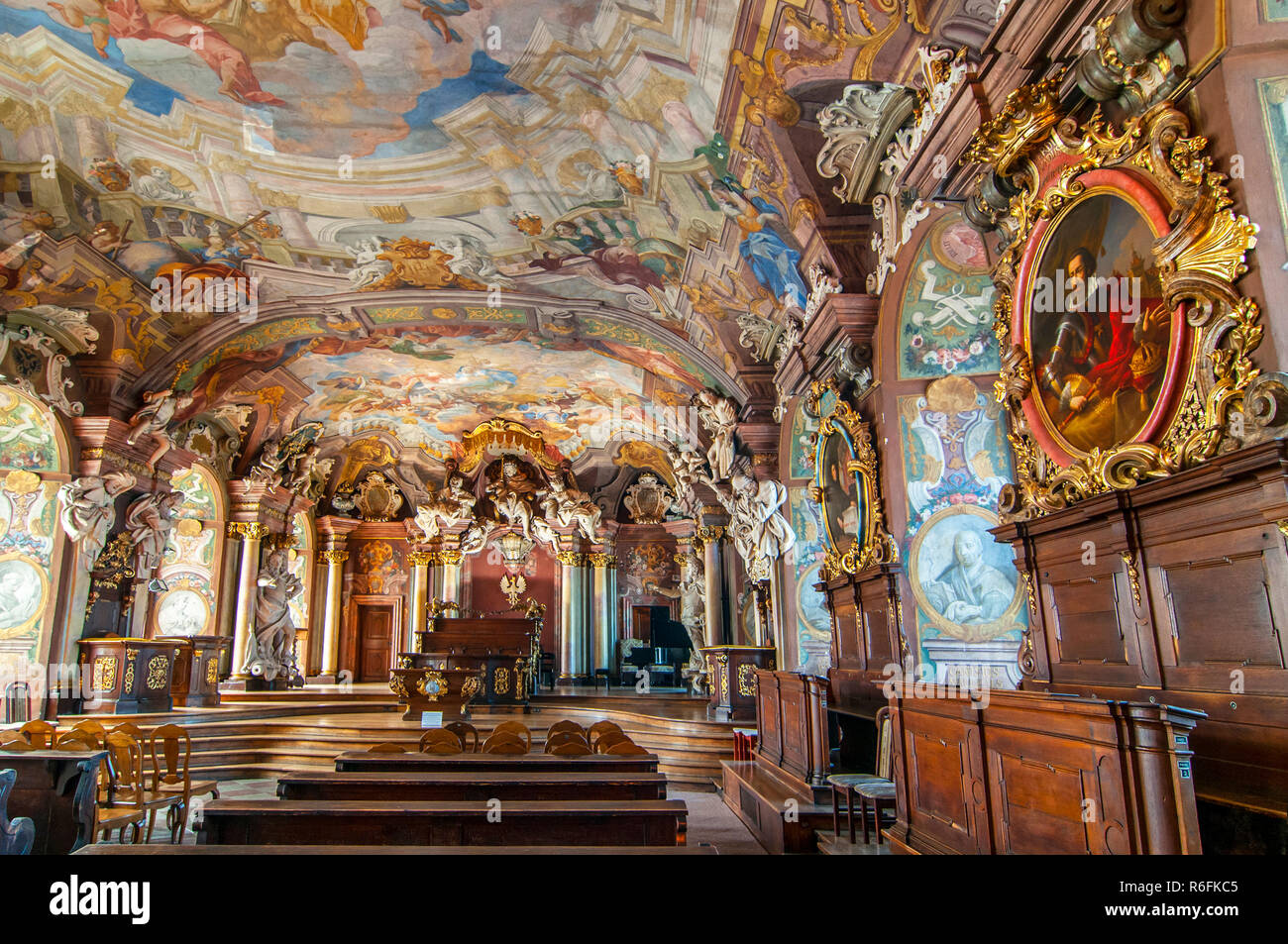 Interior View Of University Of Wroc Aw And Magnificent Decoration Of Aula Leopoldina Poland 