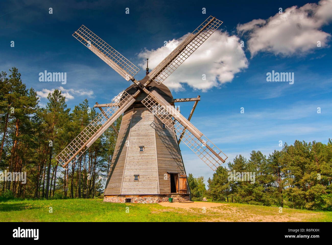 Original Windmill From 19Th Century, Dutch Type The Folk Architecture Museum And Ethnographic Park In Olsztynek, Poland Stock Photo