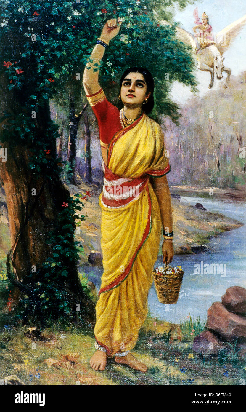 raja ravi varma and ahilya - oil on canvas 24'*12' drawn in 1893 Stock Photo