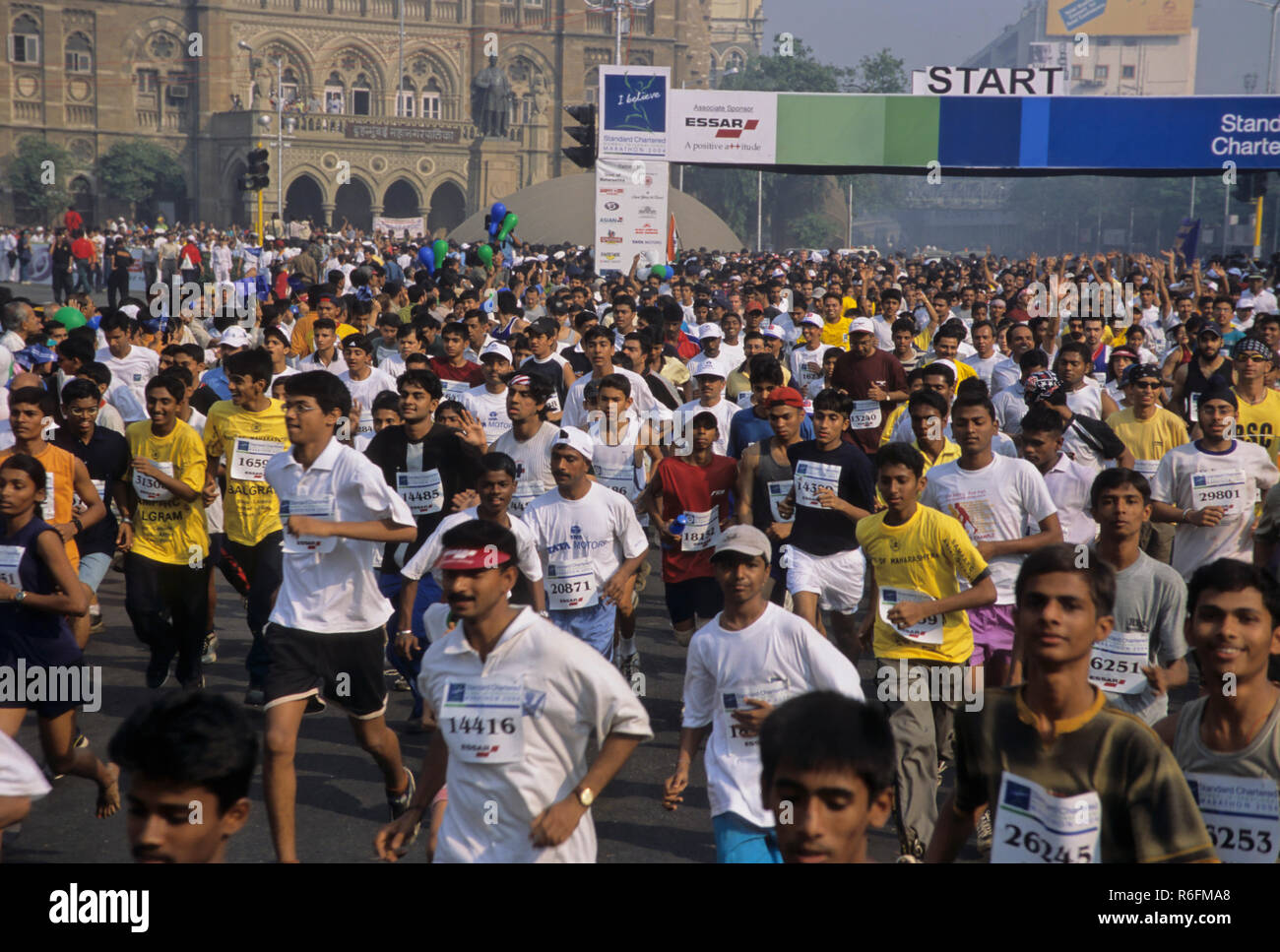 people Participate in mumbai marathon race, bombay mumbai, maharashtra, india 2004 Stock Photo