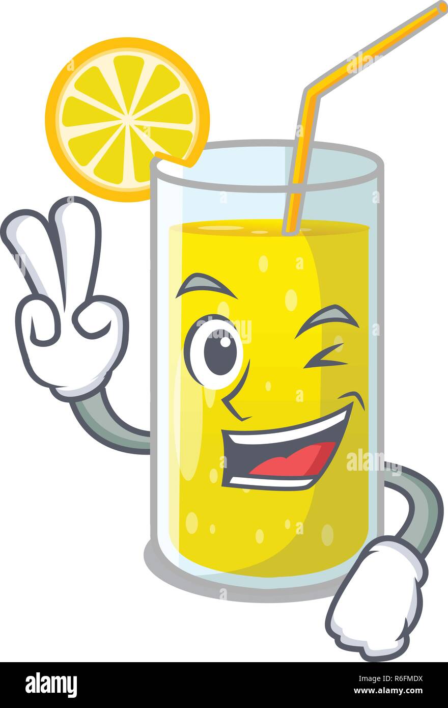 Two finger glass fresh lemon juice on mascot vector illustration Stock