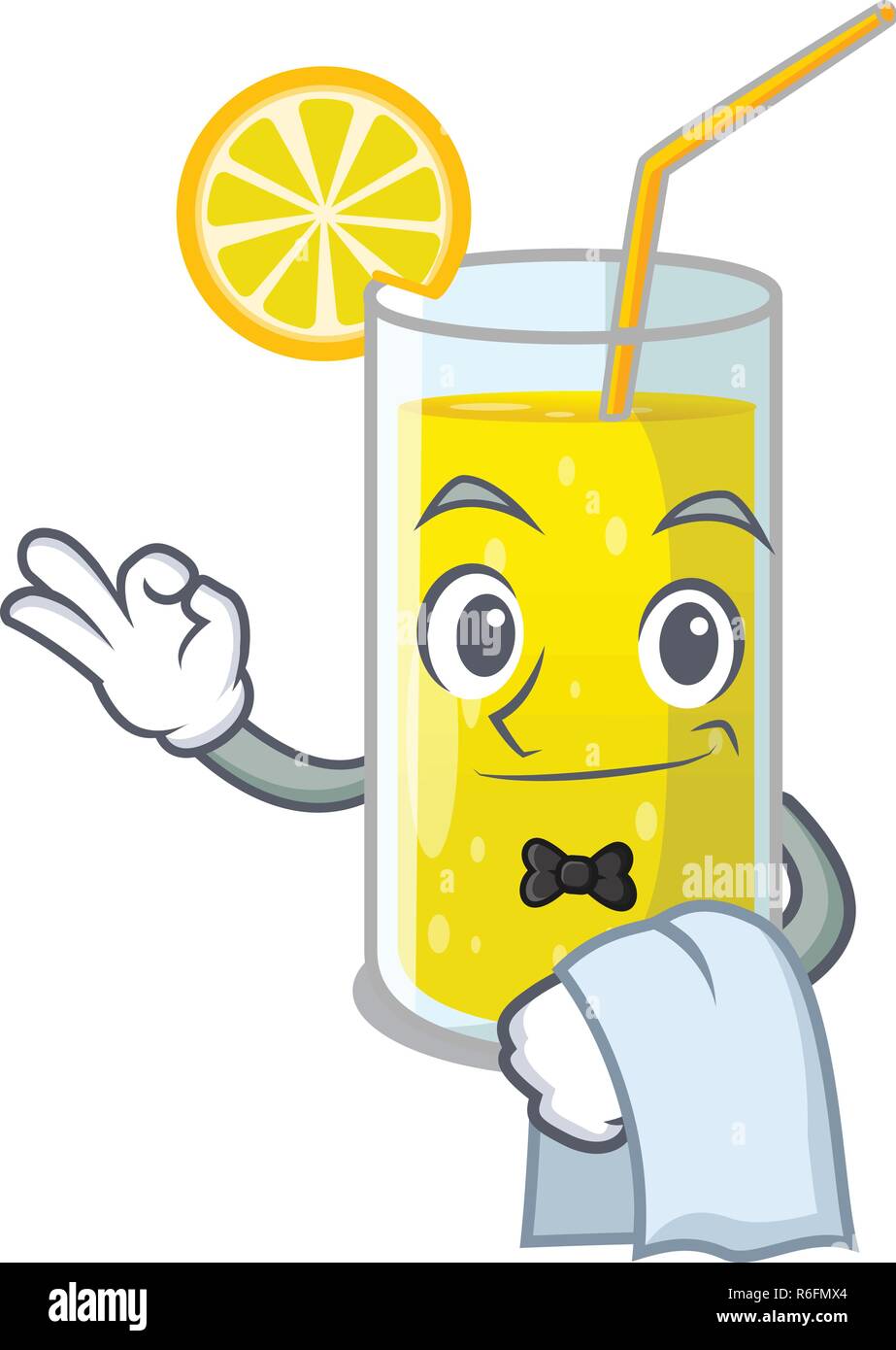 Waiter lemon juice glass on character table vector illustration Stock ...