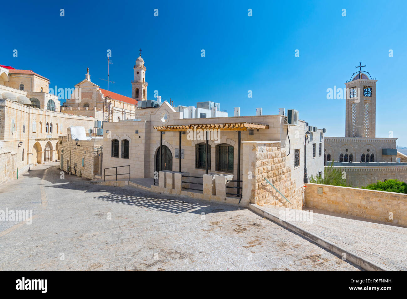 View On The Old Street And Greek Byzantine Catholic Church In Bethlehem Palestinian Territories Israel Stock Photo