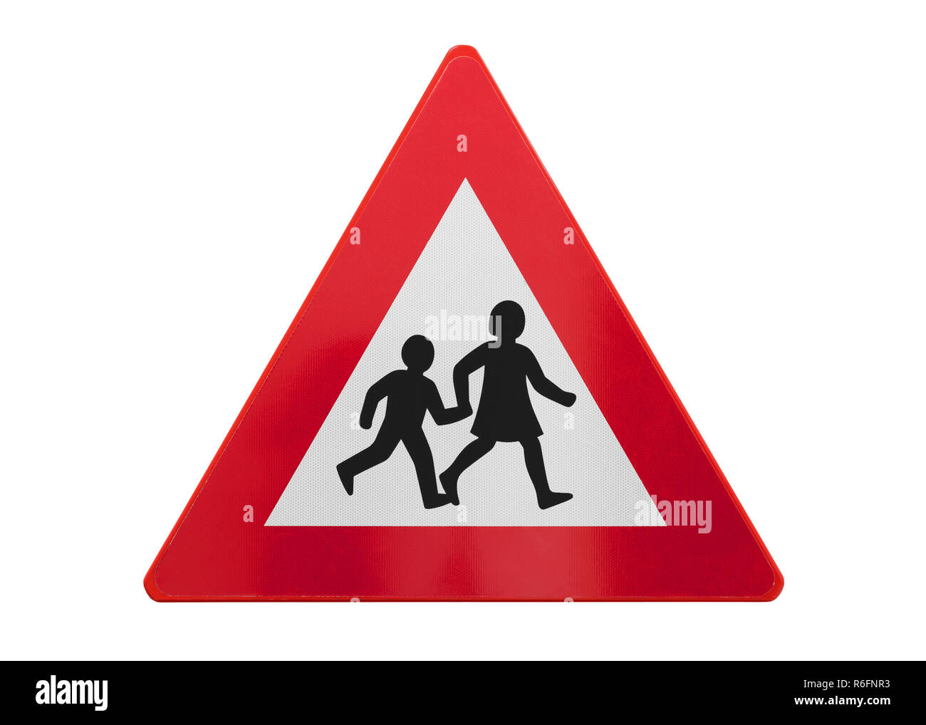 Traffic sign isolated - Children playing or crossing - On white Stock Photo
