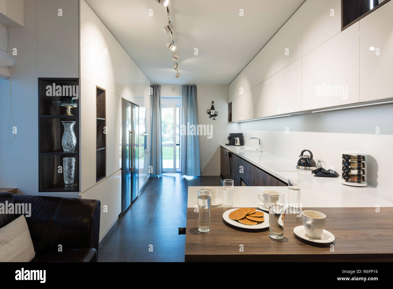 Interior of modern kitchen with builtin appliances Stock Photo Alamy