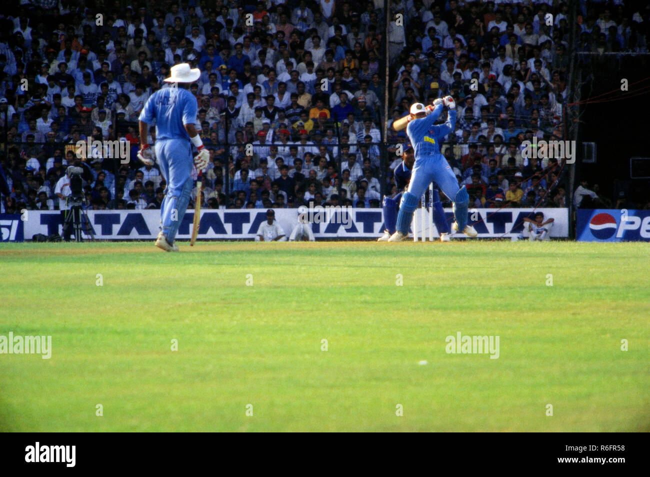 indian cricketers playing ODI cricket match, india Stock Photo