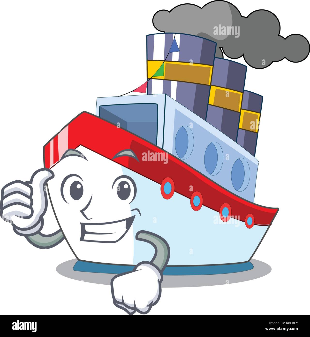 Thumbs up aerial in cartoon cargo ship view vector illustration Stock Vector