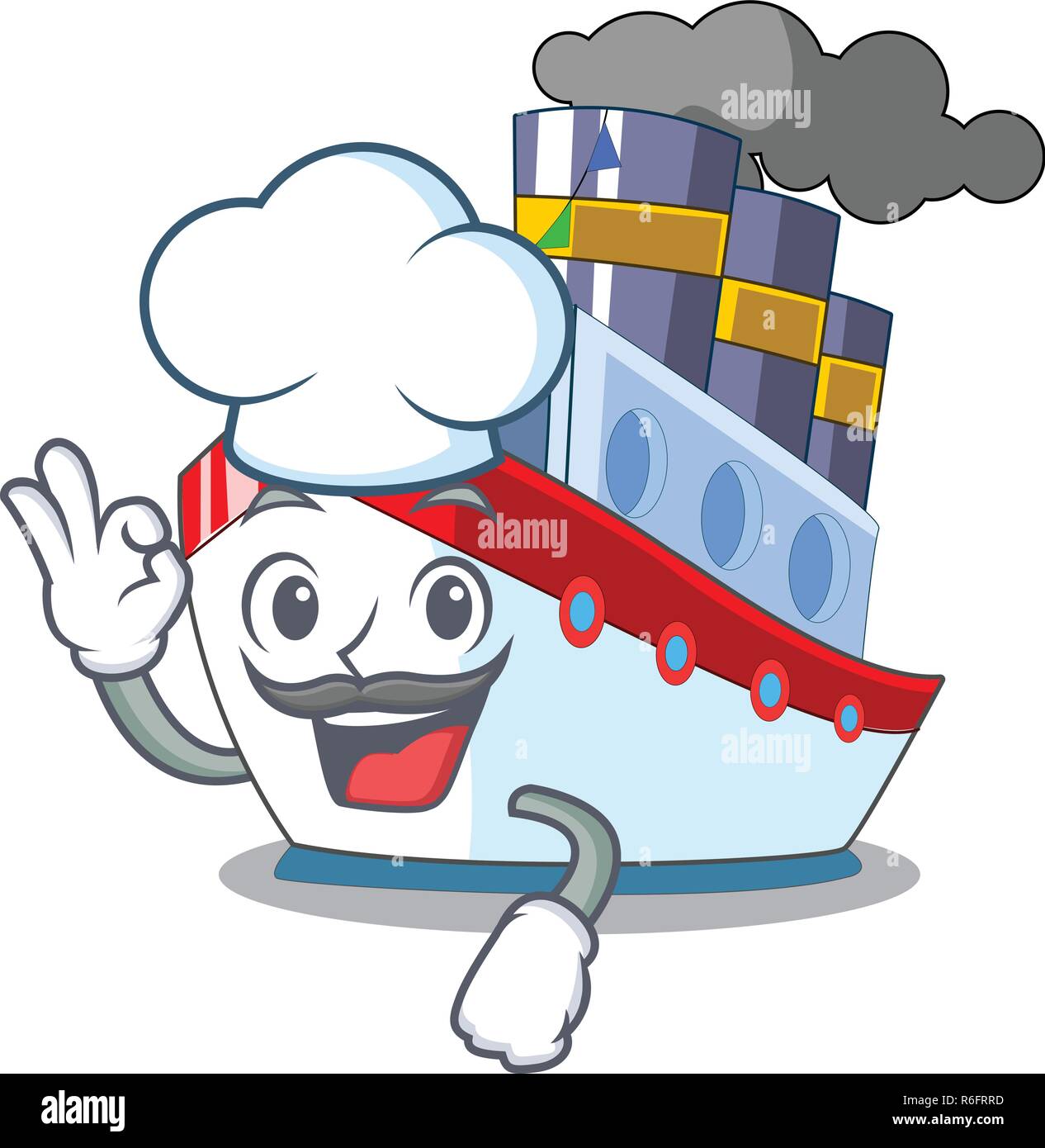 Chef aerial in cartoon cargo ship view vector illustration Stock Vector