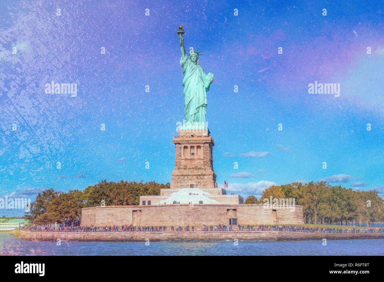 The Statue of Liberty seen from the Hudson River in the daytime Stock