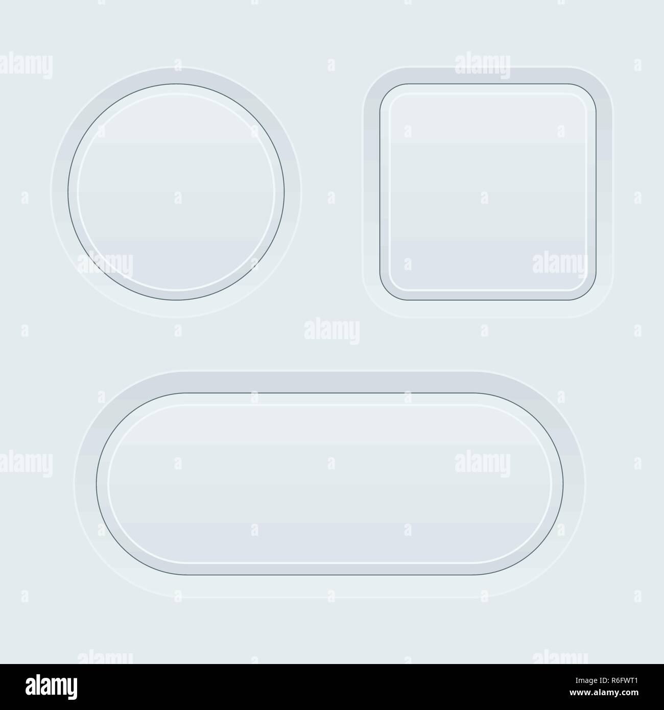 White interface buttons. Set of blank geometric shaped 3d icons Stock Vector