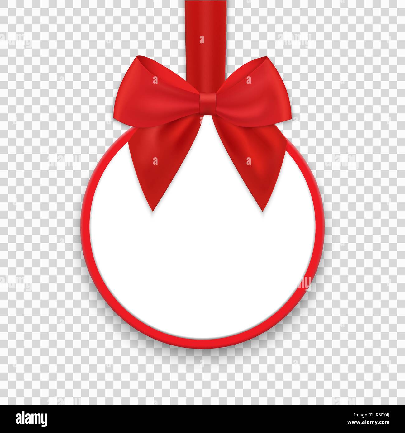 Christmas Round Paper Gift Banner With Red Ribbon And Bow Vector