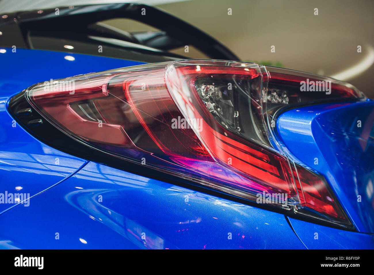 Detail on rear light blue car Stock Photo Alamy