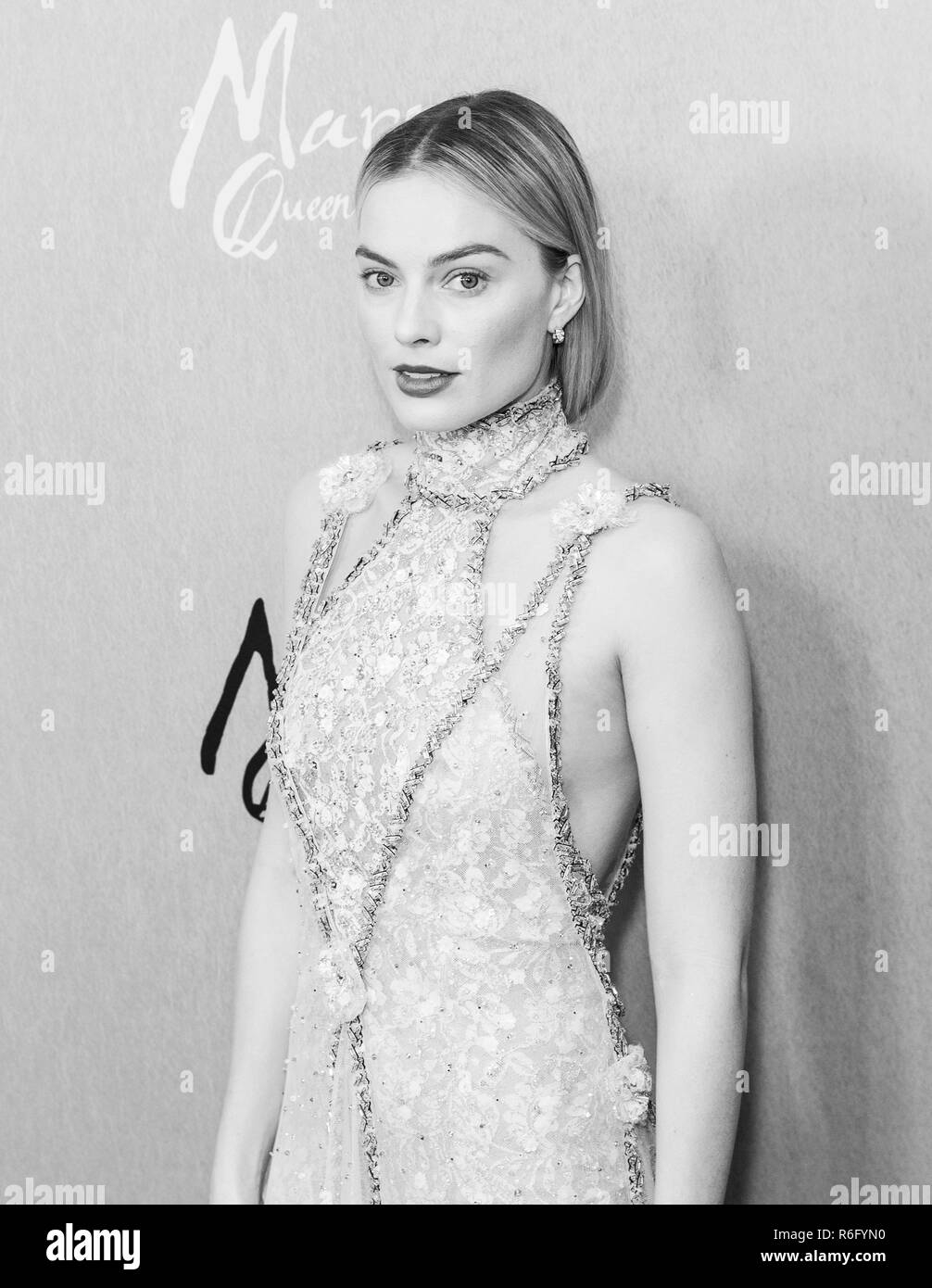 Margot Robbie wearing dress by Chanel attends the New York premiere of Mary Queen Of Scots at Paris Theater Photo by Lev Radin Pacific Press Stock Photo Alamy