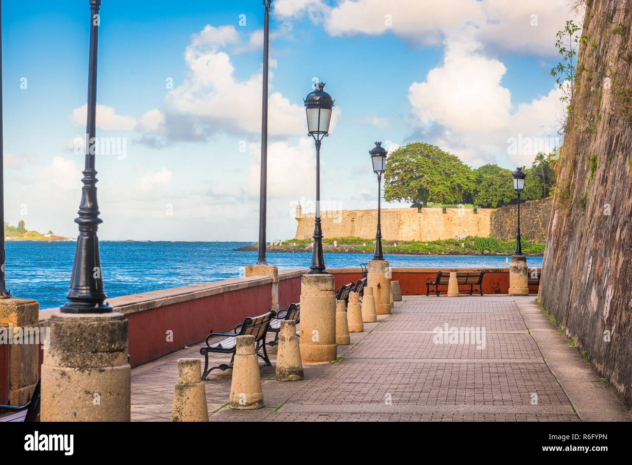 San Juan, Puerto RIco at Paseo de la Princesa on the Carribean Sea. Stock Photo