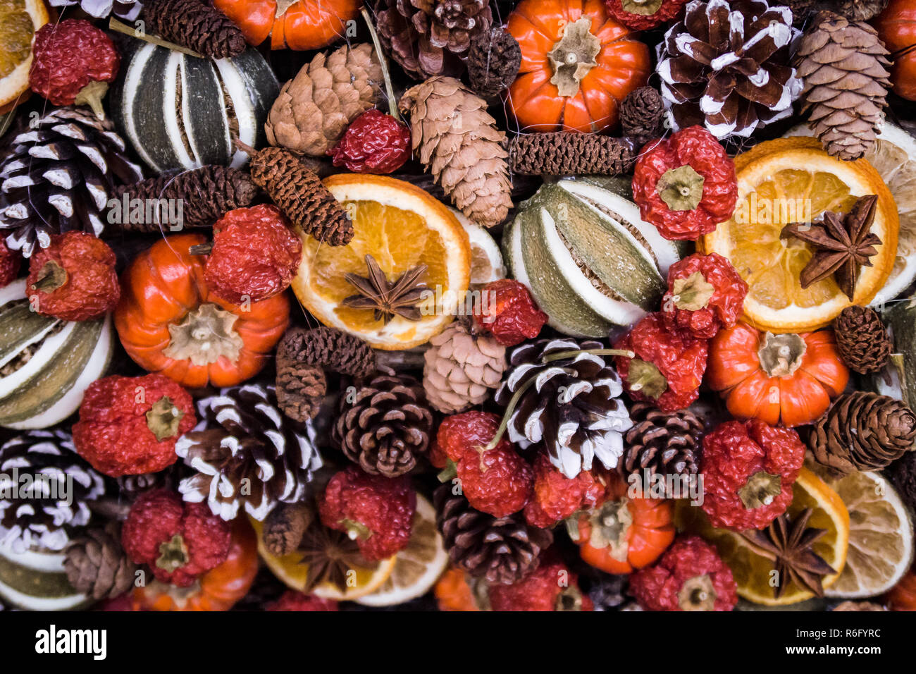 Dried fruit Christmas garlands at Blenheim Palace Christmas market