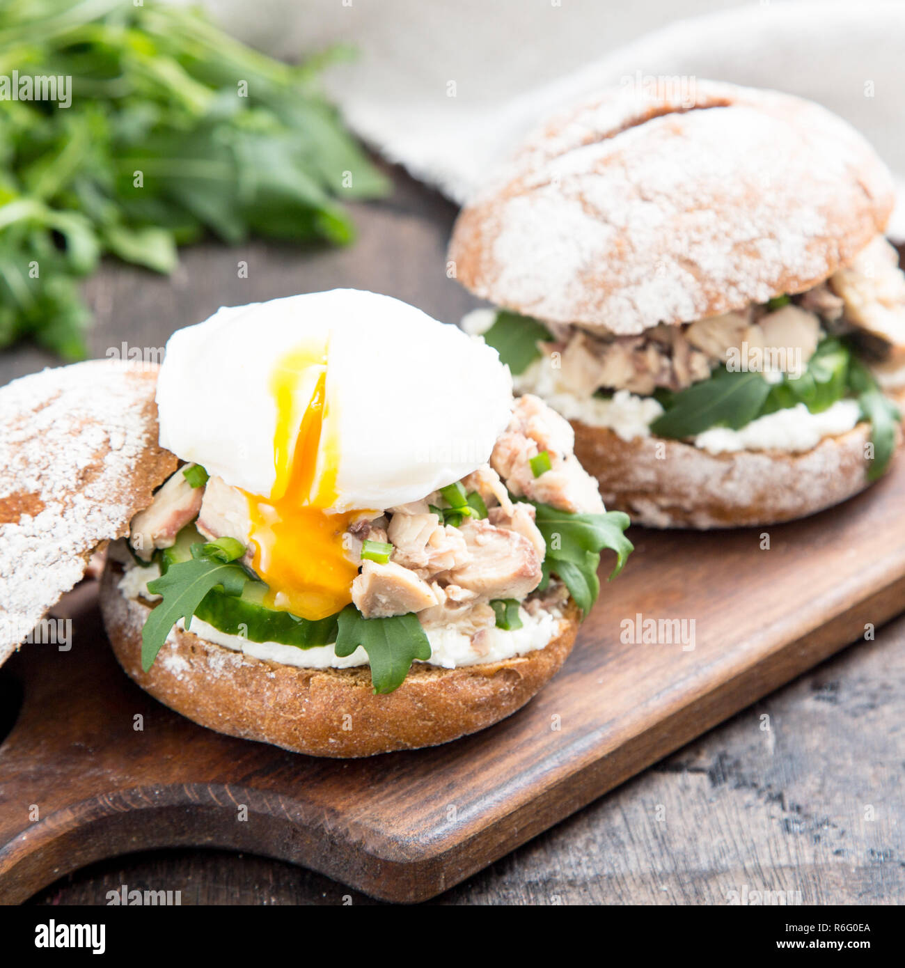 Food Burger With Tuna Herbs Cucumbers Cottage Cheese Onions