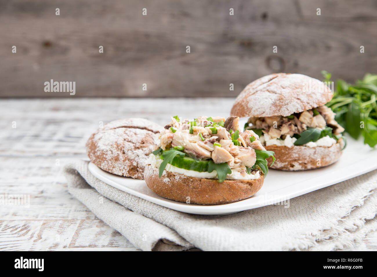 Food Burger With Tuna Herbs Cucumbers Cottage Cheese Onions