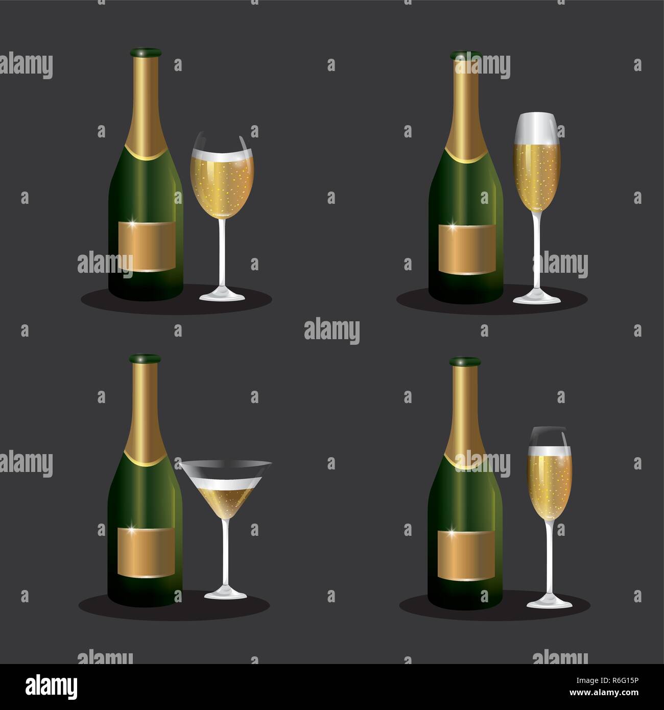 set bottle champagne with glass to celebrate new year Stock Vector ...