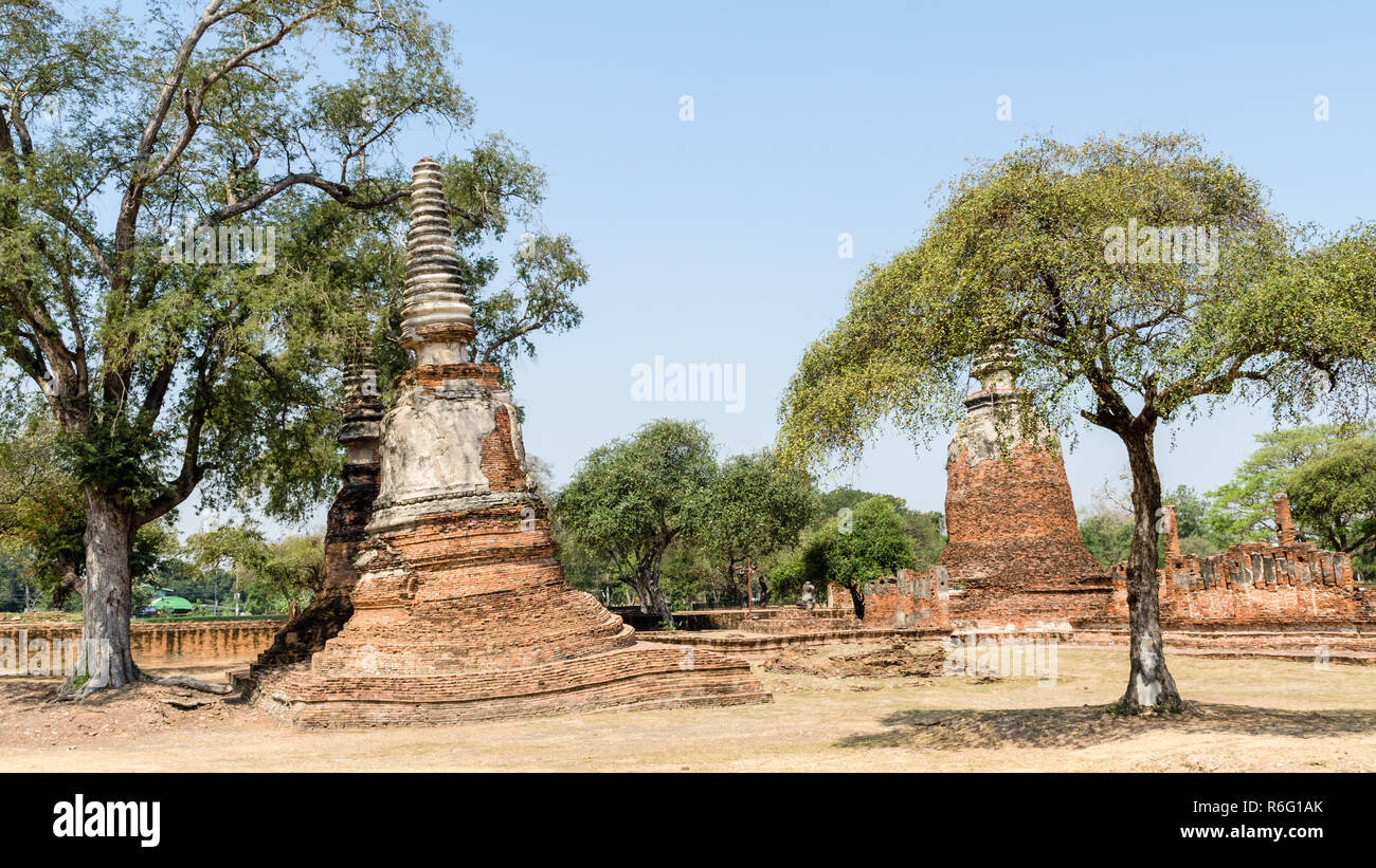 Destroyed chedis in Ayutthaya Historical Park, Thailand Stock Photo