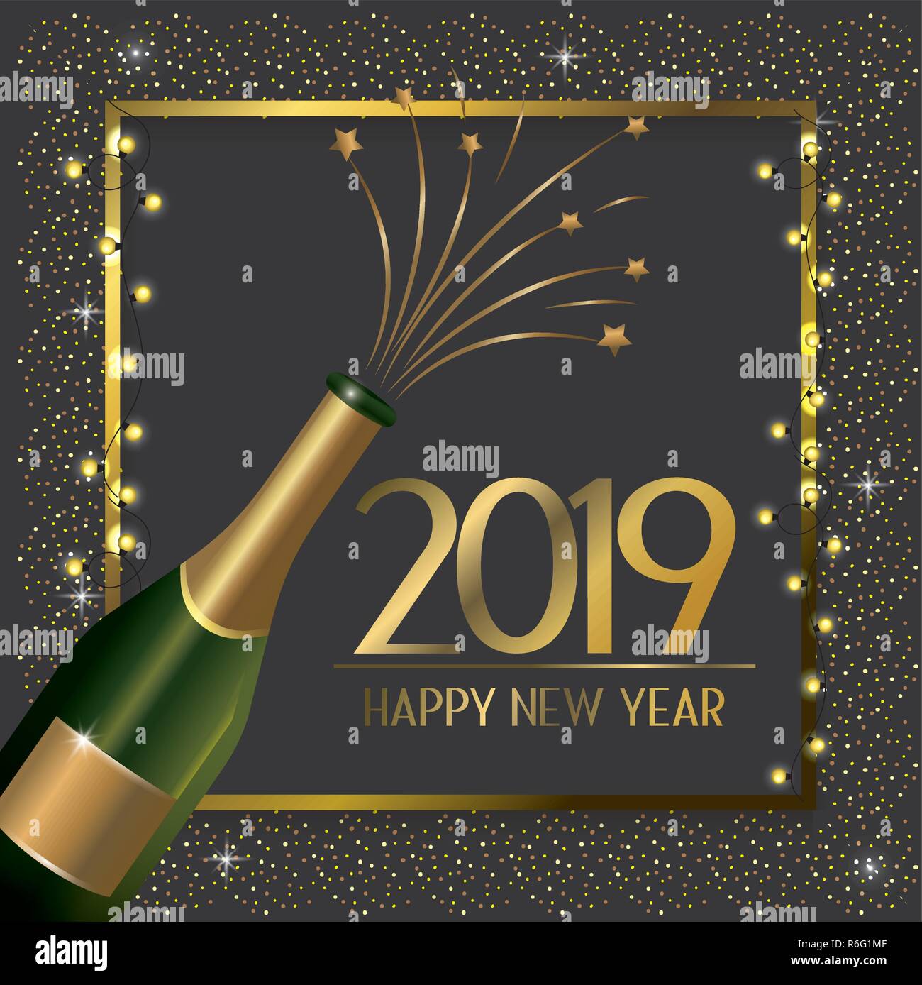 frame with champagne bottle to celebrate new year Stock Vector Image ...