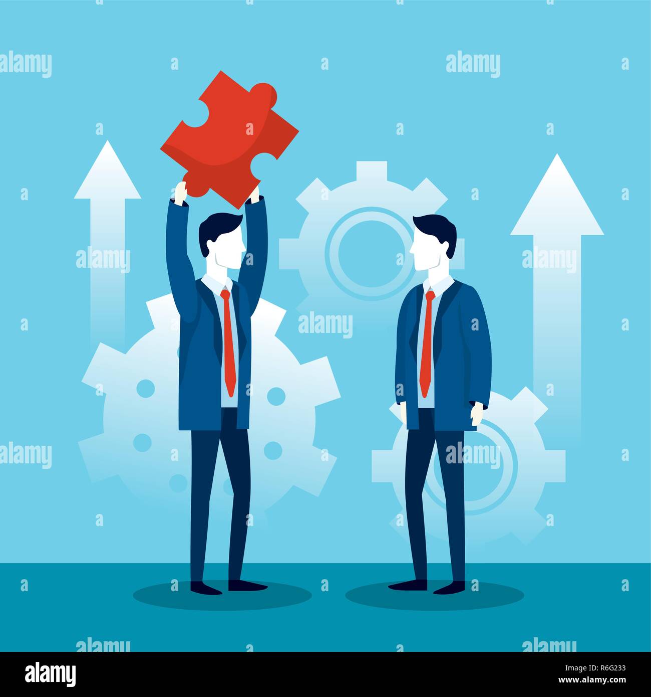 businessmen teamwork with puzzle and gears with arrows Stock Vector ...