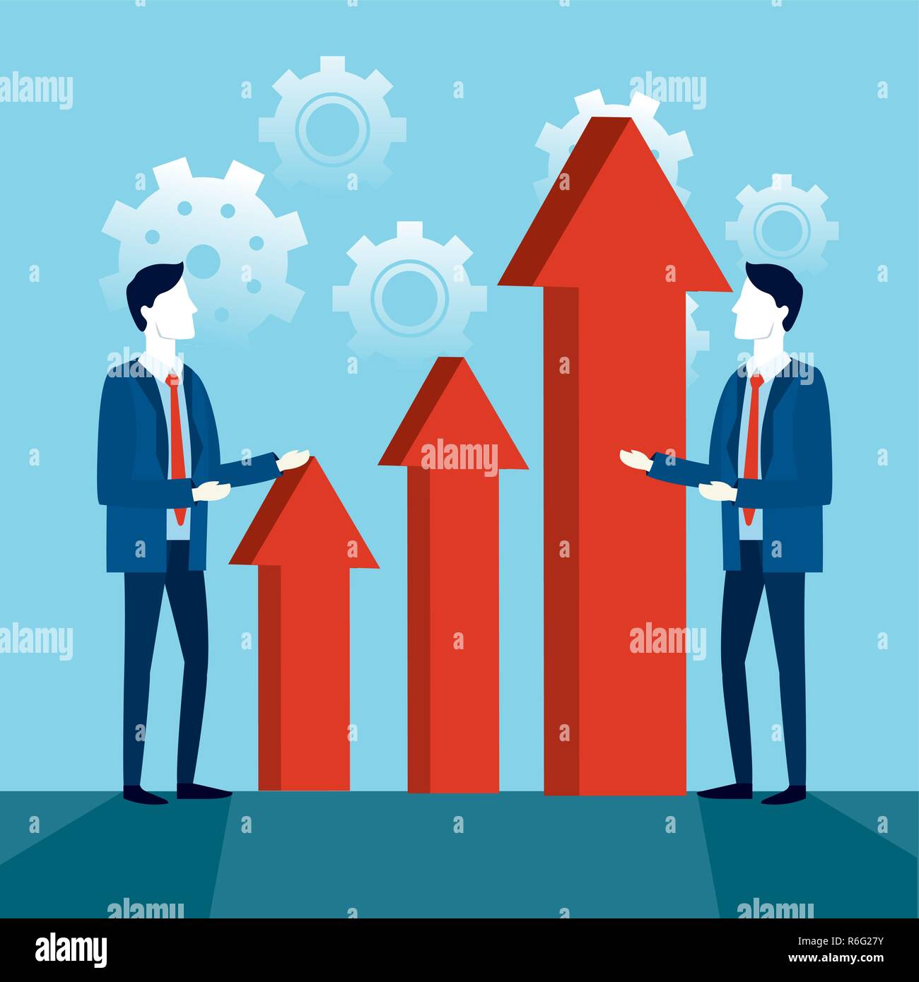businessmen teamwork strategy with arrows and gears Stock Vector Image ...