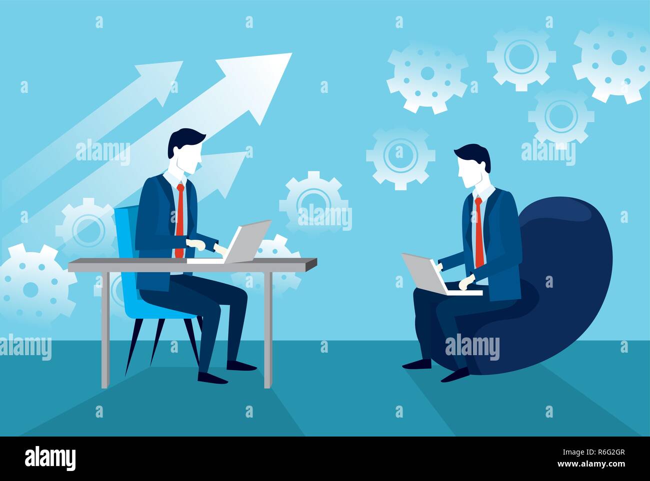 businessmen with laptop technology and gears strategy Stock Vector ...