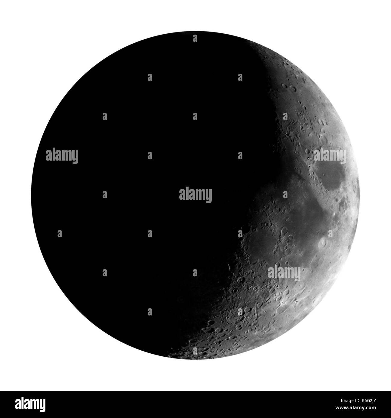 High contrast Waxing crescent moon seen with telescope, isolated Stock Photo Alamy